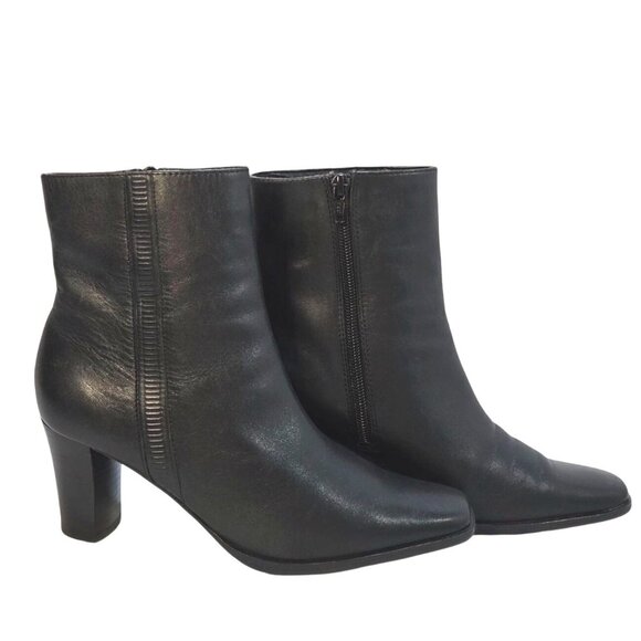 Covington Belinda Vintage Y2K Black Leather Block Heel Ankle Booties Size 7M - Picture 1 of 7